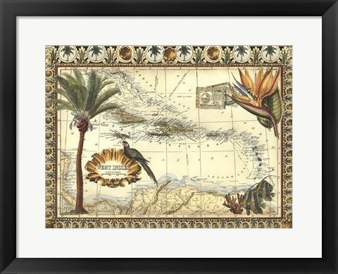 Framed Tropical Map of West Indies Print