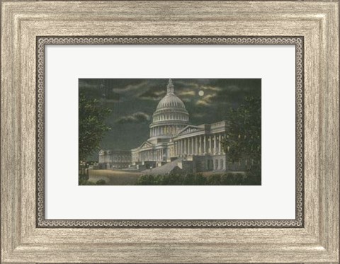 Framed Capitol Building at Night Print