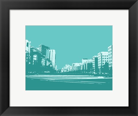 Framed City Block on Blue Print