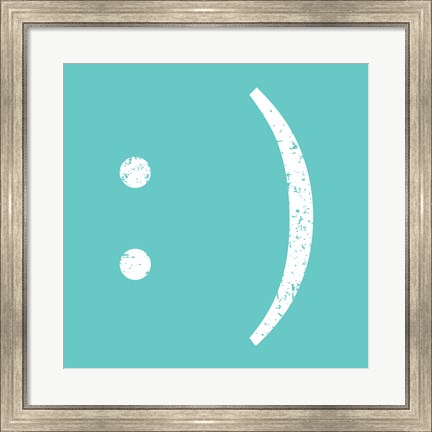 Framed Aqua Smiley Print