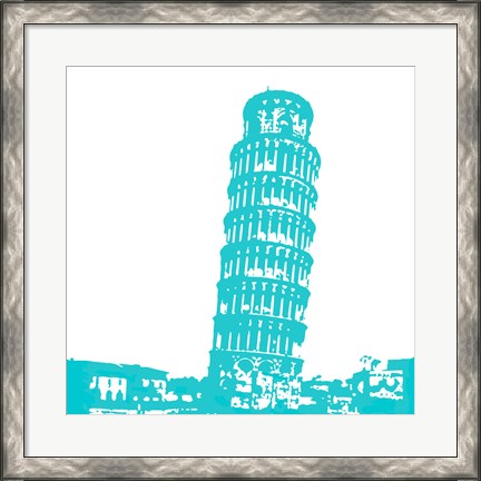 Framed Pisa in Aqua Print