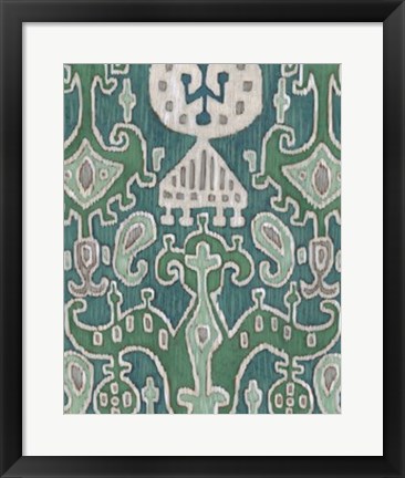 Framed Emerald Ikat I Print