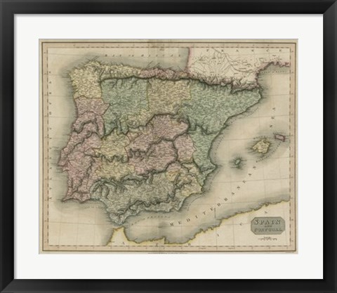 Framed Vintage Map of Spain &amp; Portugal Print