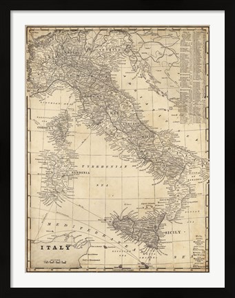 Framed Antique Map of Italy Print