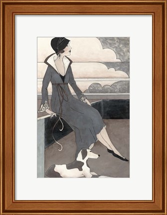 Framed Art Deco Lady With Dog Print