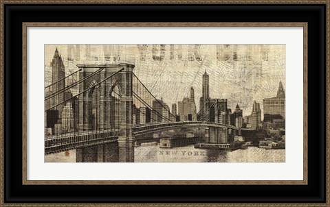 Framed Vintage NY Brooklyn Bridge Skyline Print