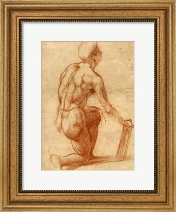 Framed Study of a Kneeling Figure Print