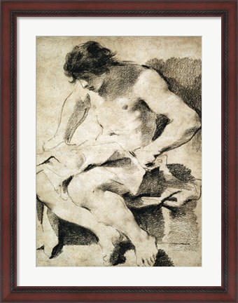 Framed Study of a Seated Young Man Print