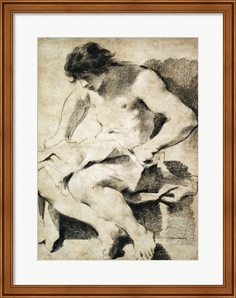 Framed Study of a Seated Young Man Print