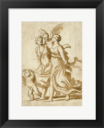 Framed Two Girls Accompanied by Cupid Print