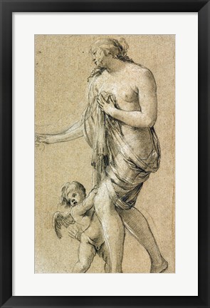 Framed Study of a Female Figure with a Putto Print