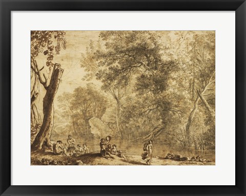 Framed Woodland Landscape with Nymphs and Satyrs Print