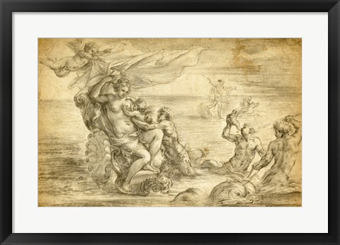 Framed Venus in Her Sea Chariot Suckling Cupid Print