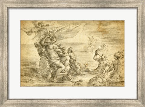 Framed Venus in Her Sea Chariot Suckling Cupid Print