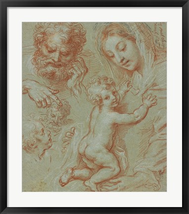 Framed Studies of the Madonna and Child and of Heads Print