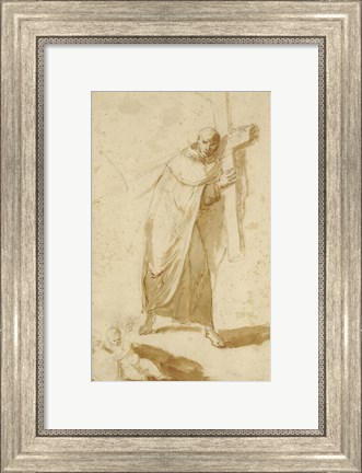 Framed Monk Carrying a Cross Print