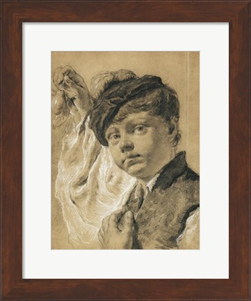 Framed Boy Holding a Pear Print