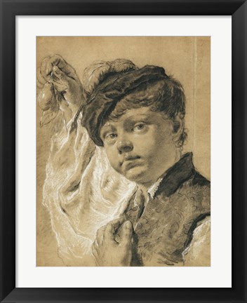Framed Boy Holding a Pear Print