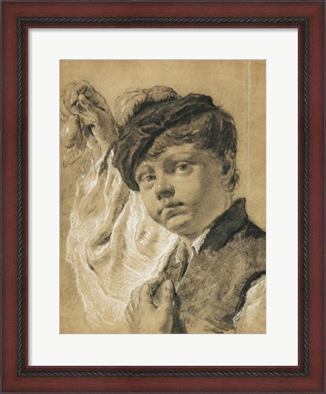 Framed Boy Holding a Pear Print