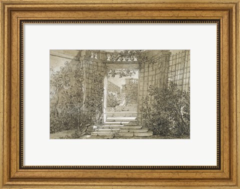 Framed Landscape with a Stairway and Balustrade Print