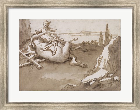 Framed Centaur and a Female Faun in a Landscape Print