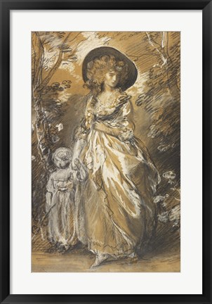 Framed Lady Walking in a Garden with a Child Print