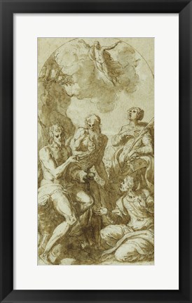 Framed Christ the Savior above Saints John the Baptist, Jerome, Catherine, and Thomas Print