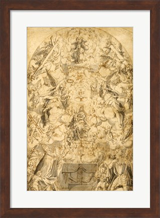 Framed Madonna and Child with Angels Bearing Symbols of the Passion Print
