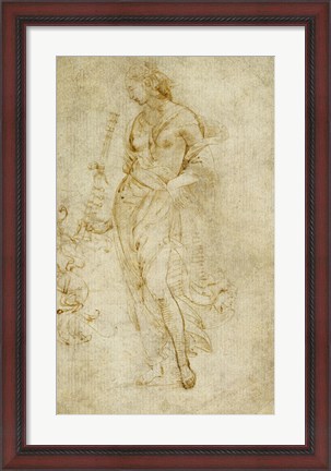 Framed Female Figure with a Tibia, and Ornamental Studies Print