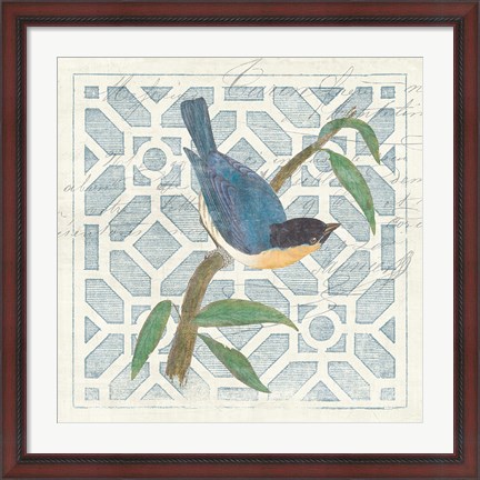 Framed Monument Etching Tile I Blue Bird Print