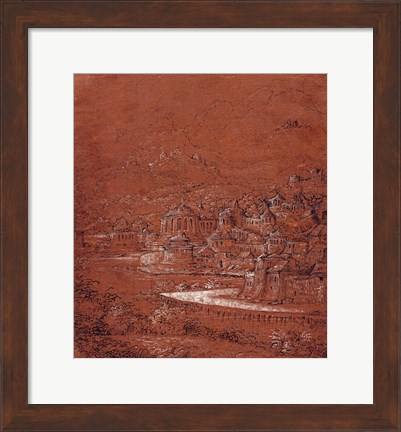 Framed Mountain Landscape with an Imaginary City Print