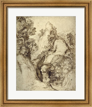 Framed Rocky Landscape with a Waterfall Print