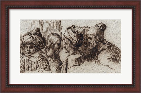 Framed Bust of a Boy in a Turban, a Winged Angel, and Three Old Men Print