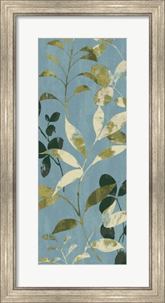 Framed Leaves on Blue I Print