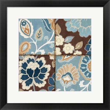 Framed Patchwork Motif Blue I Print