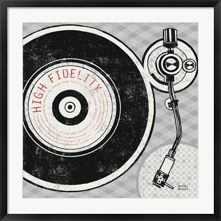 Framed Vintage Analog Record Player Print