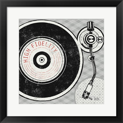 Framed Vintage Analog Record Player Print