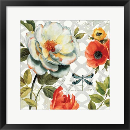 Framed Floral Story II on Grey Print