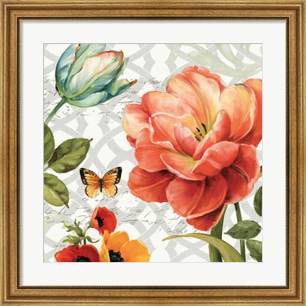 Framed Floral Story III on Grey Print