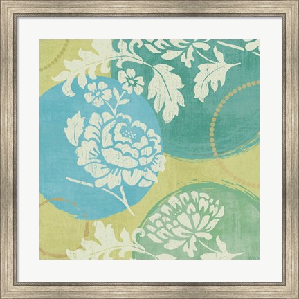 Framed Floral Decal Turquoise I Print