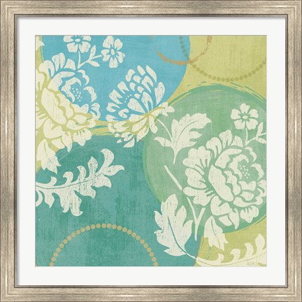 Framed Floral Decal Turquoise II Print