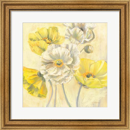 Framed Gold and White Contemporary Poppies I Print