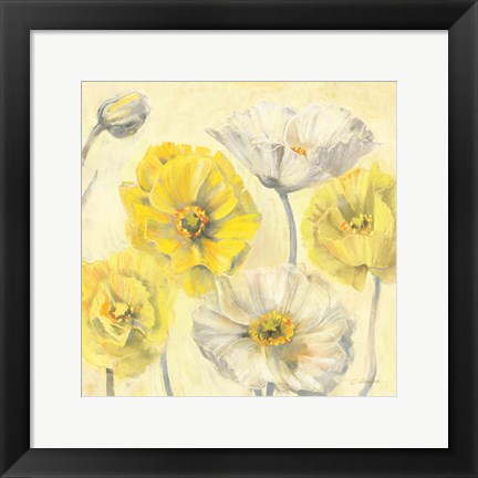 Framed Gold and White Contemporary Poppies II Print