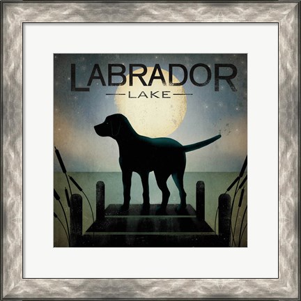 Framed Moonrise Black Dog - Labrador Lake Print