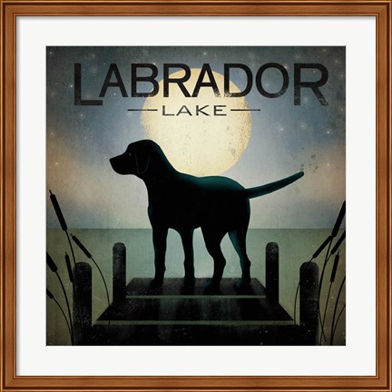 Framed Moonrise Black Dog - Labrador Lake Print