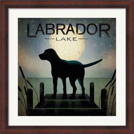 Framed Moonrise Black Dog - Labrador Lake Print
