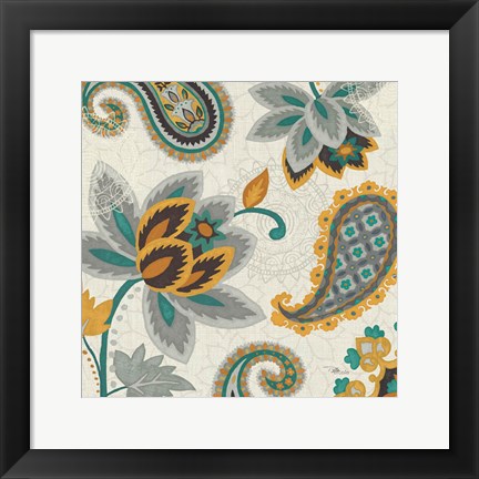 Framed Decorative Nature II Turquoise Cream Print