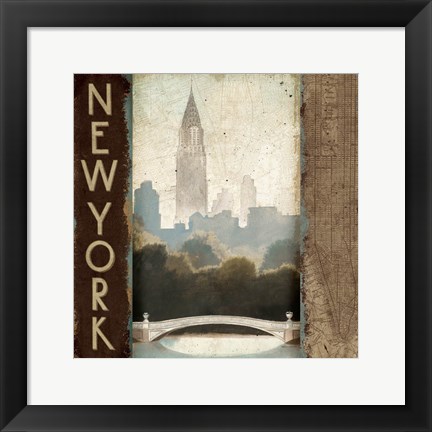 Framed City Skyline New York Vintage Square Print