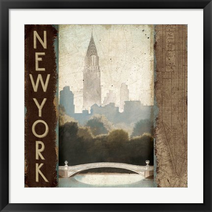 Framed City Skyline New York Vintage Square Print