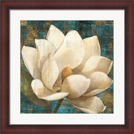 Framed Magnolia Blossom Turquoise Print